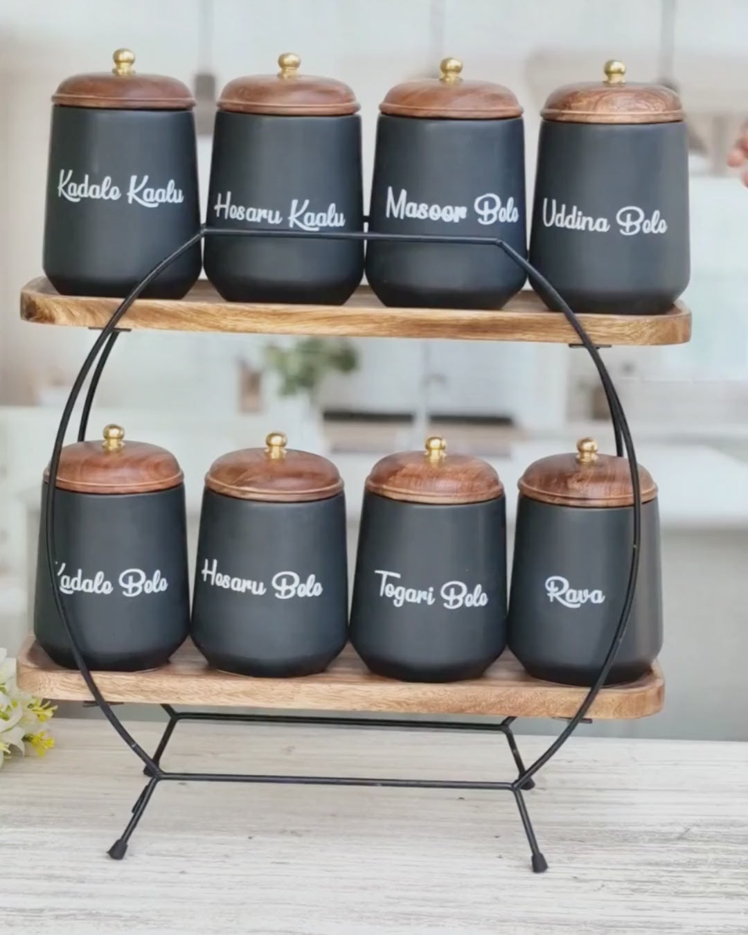 Flavor Spice Family Fusion Dal Delight Airtight Ceramic(1kg) Container with wooden Lid- Kannada