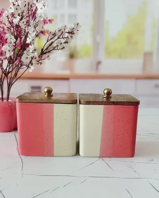 Pink Sweetheart Home Ceramic Airtight Containers with Wooden Lid