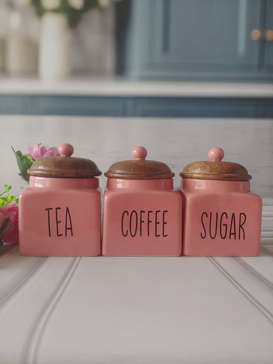 Pinkish Beauty Square Solid  Tea ,Coffee, Sugar ,Ceramic Canisters 500 ml