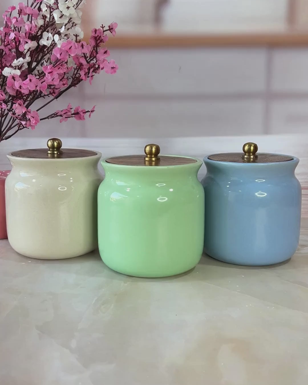 Multiple Colour Sweet Home Airtight Matka Solid Ceremic  Canisters (500ml)