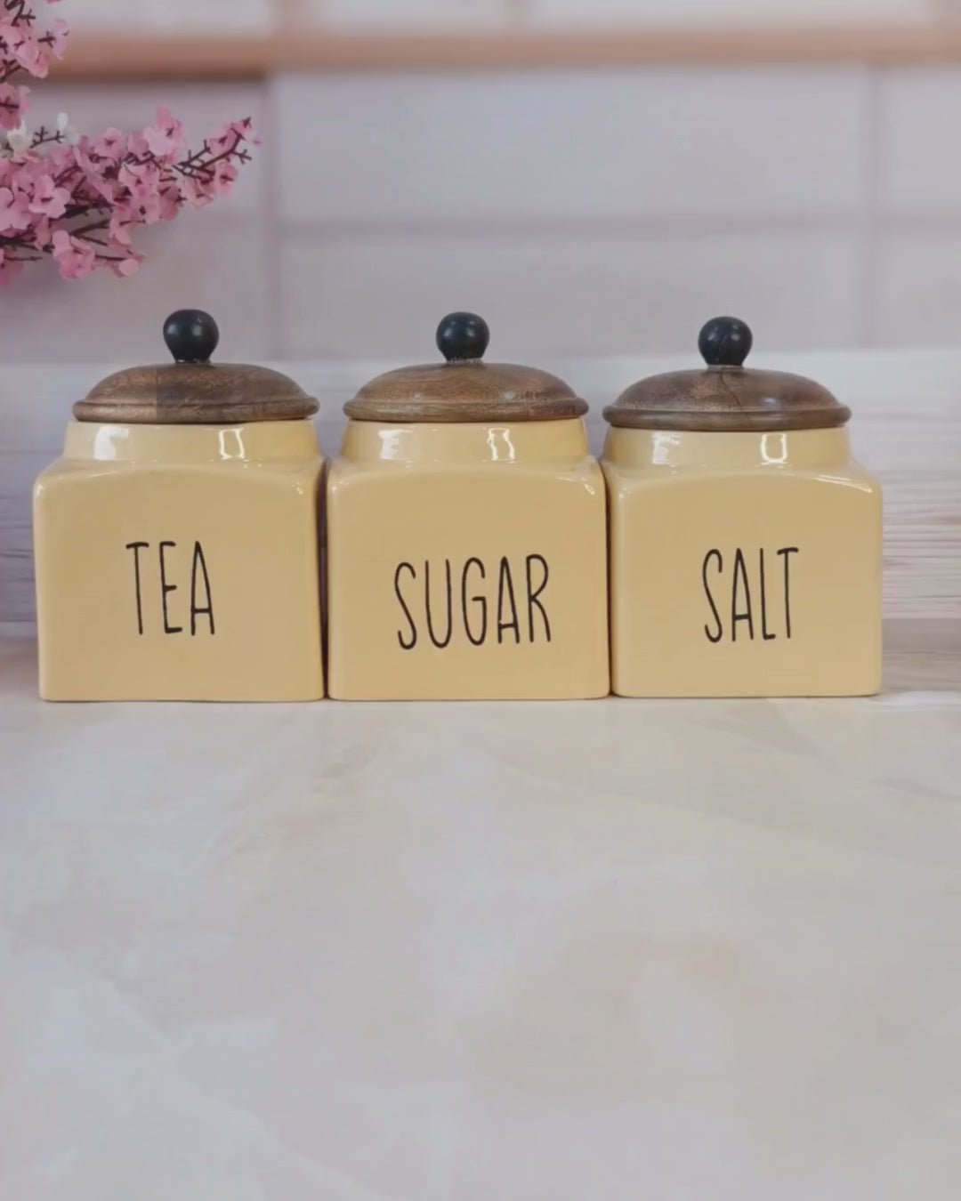 The Family Favorite Tea ,Sugar, Salt,  Solid Ceramic Square Airtight Canisters 500ml