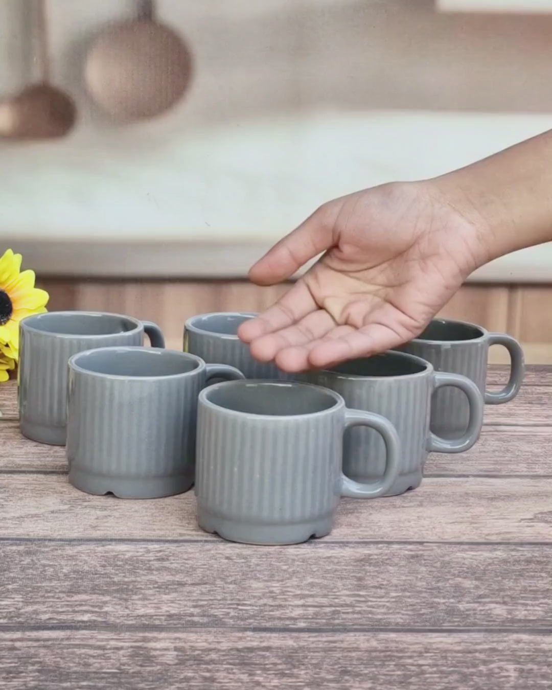 Cozy Grey Stackable Ceramic Tea & Coffee Cups Set's