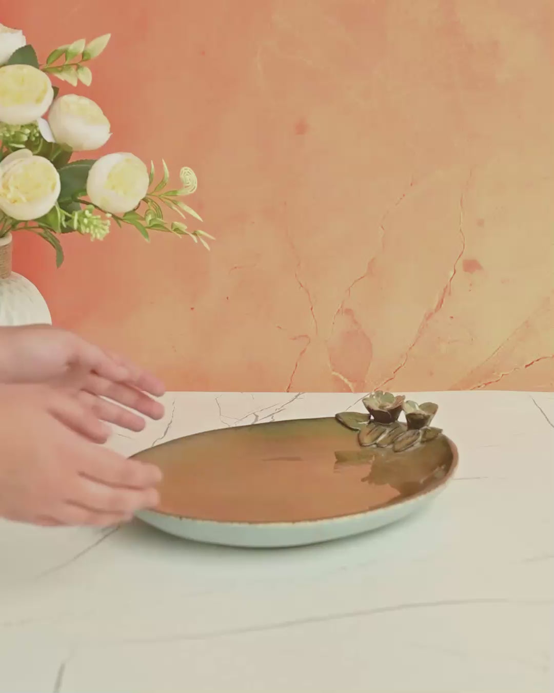 Lotus Glazed Platter  Decorative Ceramic Serving Tray