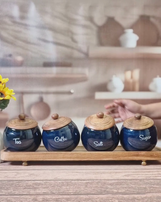 Coastal Breeze Ceramic Tea,Coffee,Sugar and Salt Canister Set 500ml