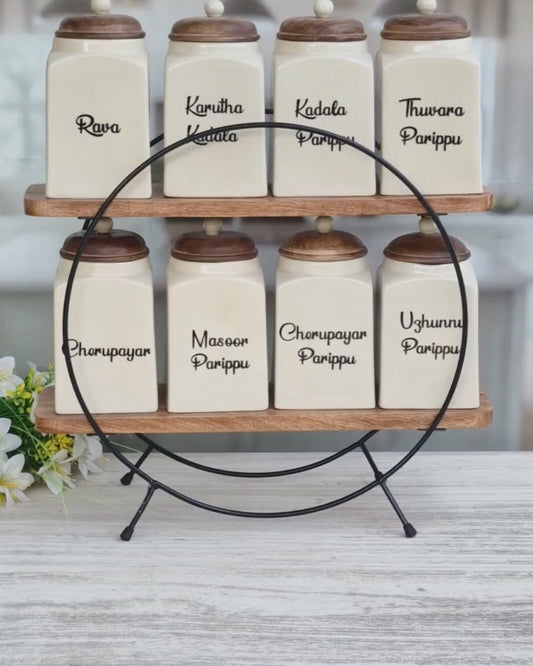 The Modern Indian Dal Delight Airtight Ceramic Container with wooden Lid - Malayalam