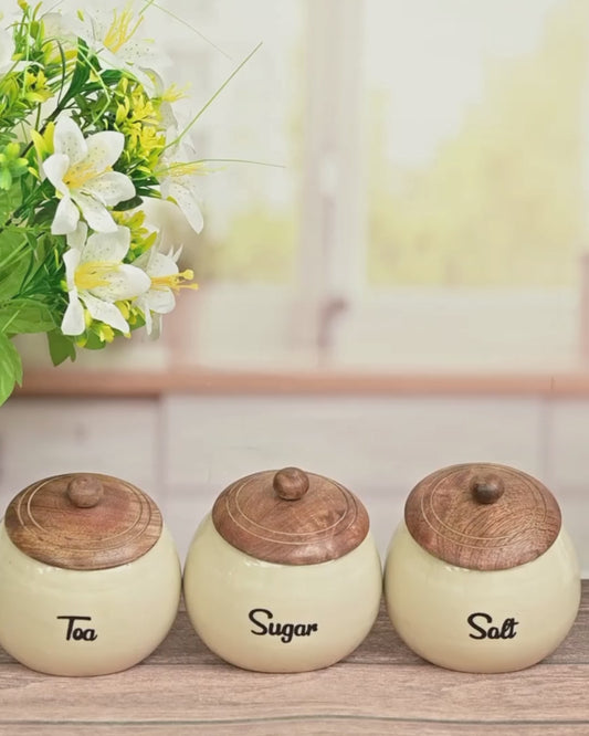 Classic Cream Kitchen Tea, Coffee, Sugar, Salt Ceramic Airtight Canister Set