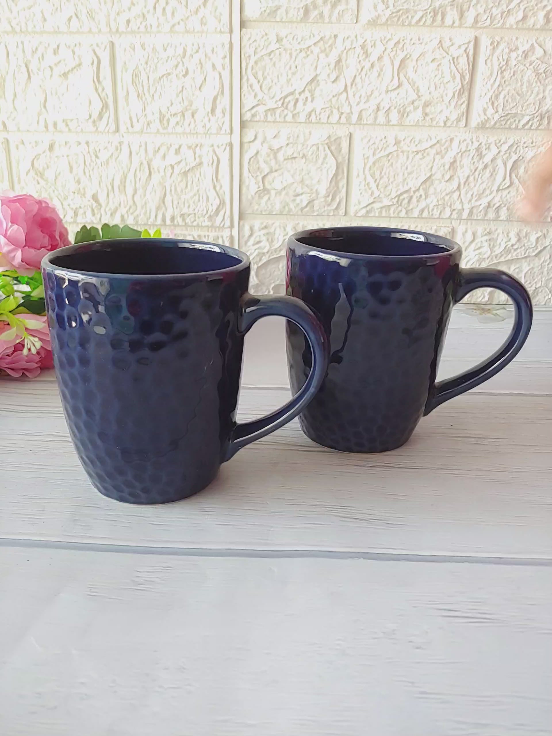 Two Hearts loving Buddies Dark blue Morning Sunshine Mugs