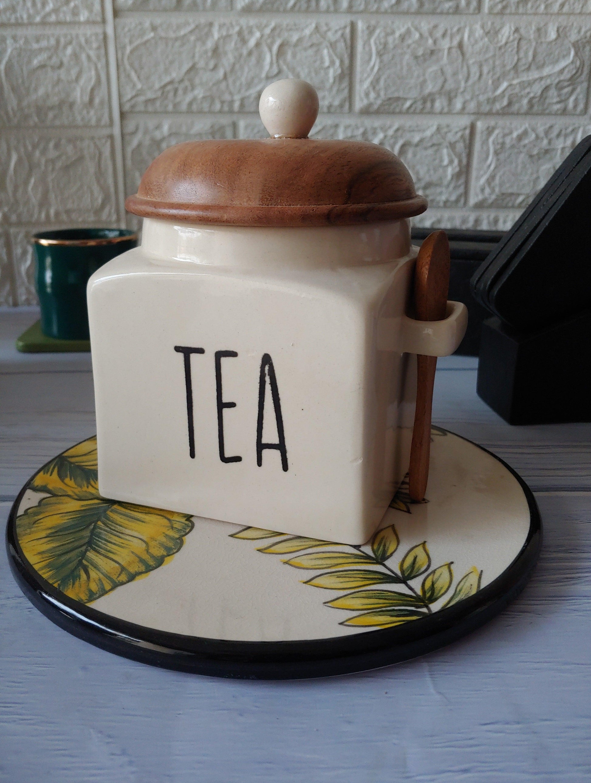 Ivory Square Solid Tea Coffee Sugar Ceramic Canisters 500 ml – Grey Pottery