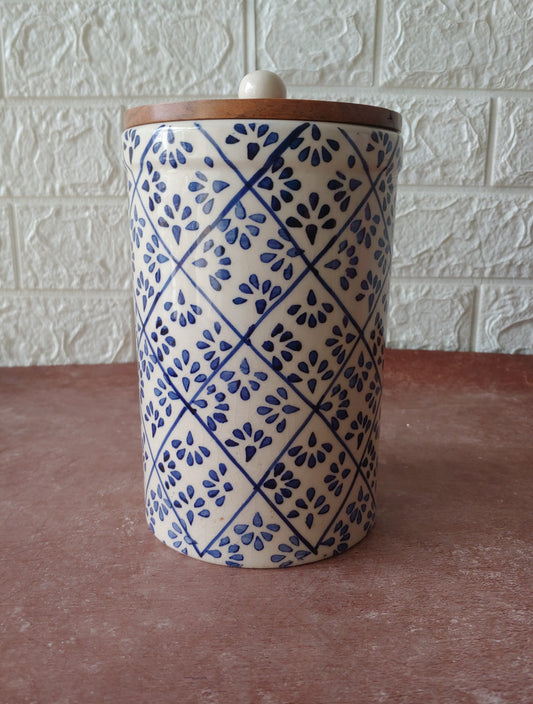 Blue Hand Painted Ceramic Airtight Container 7"  1kg