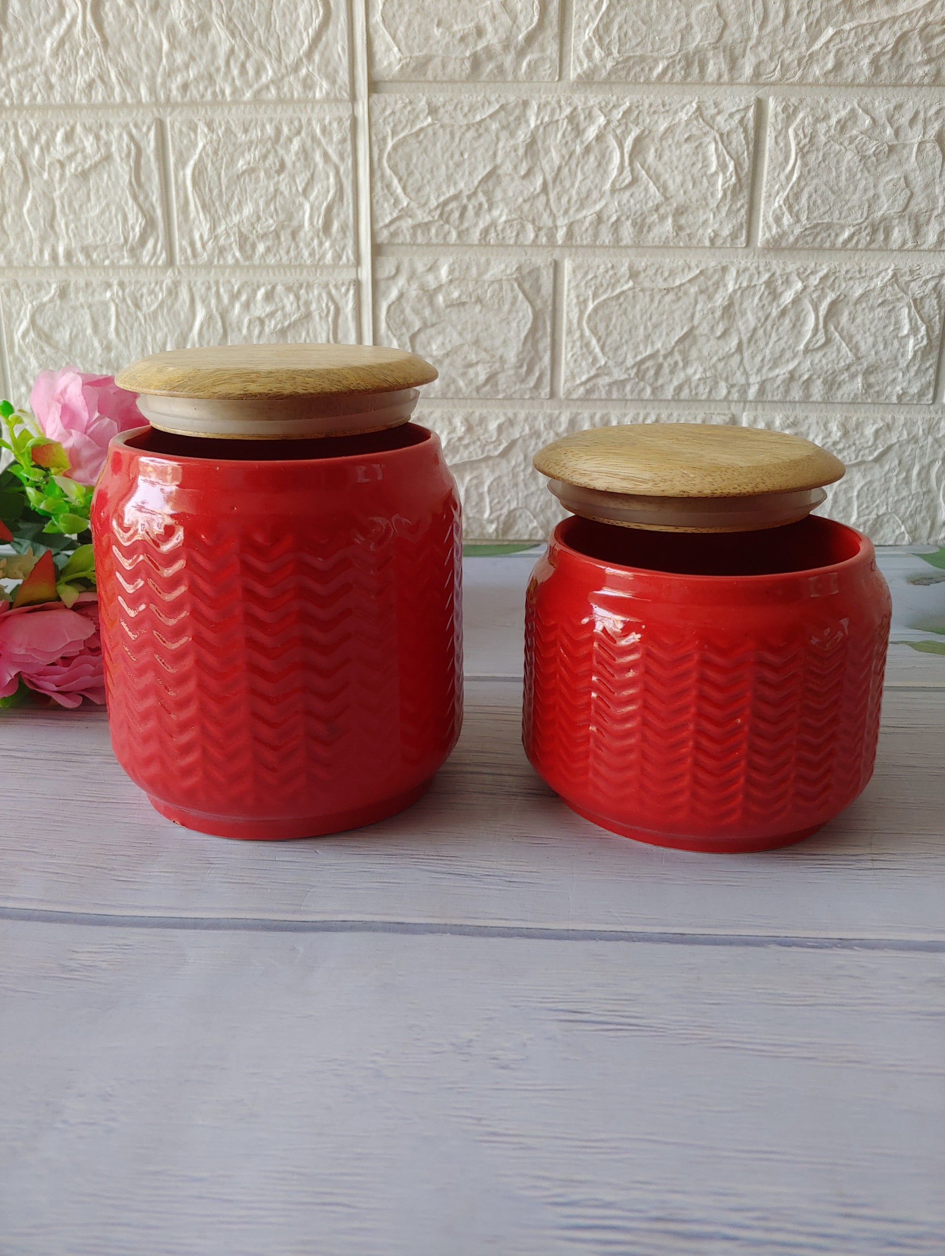 Zig-Zag Pastel Red colour  set of 2  Airtight Storage container