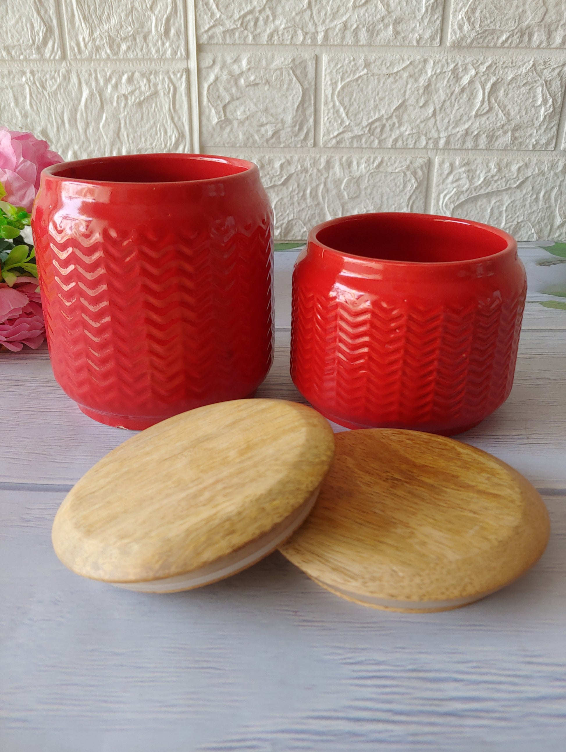 Zig-Zag Pastel Red colour  set of 2  Airtight Storage container