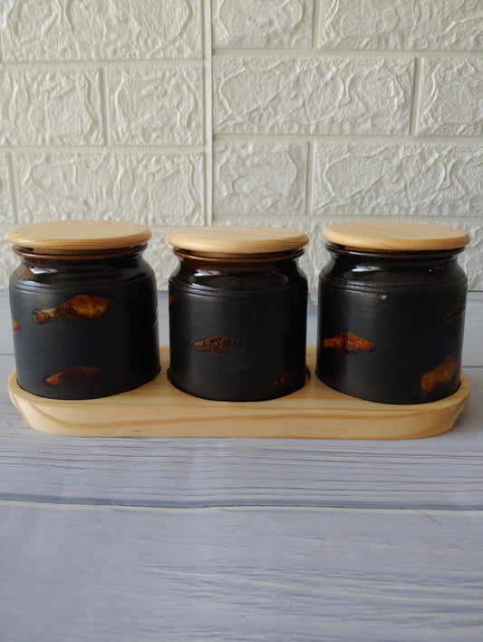 Thyme kimchi Pickle Jar Set with wooden lid and tray
