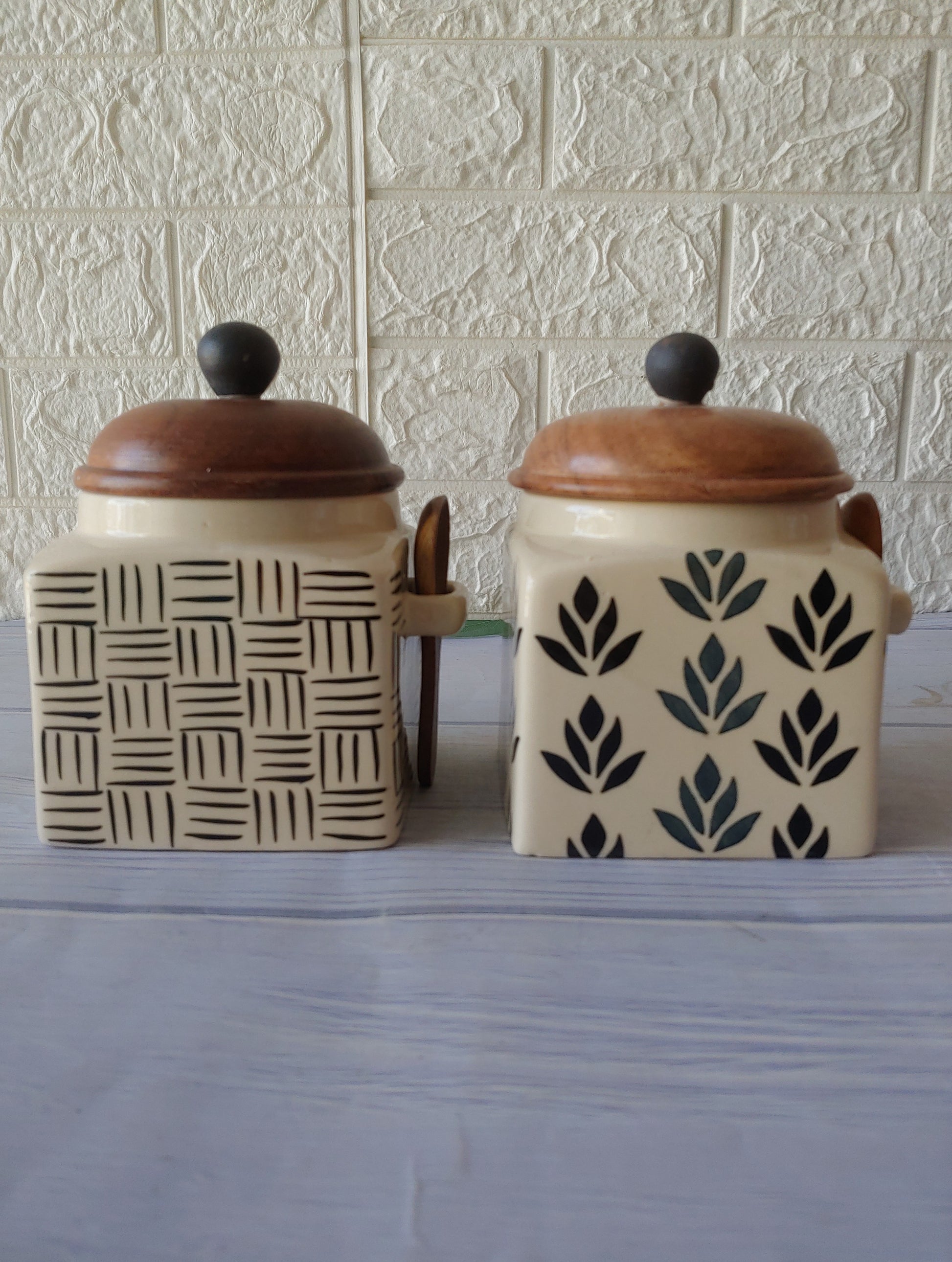 Lotus Handpainted  Ceramic Airtight Container 4"  set of 2