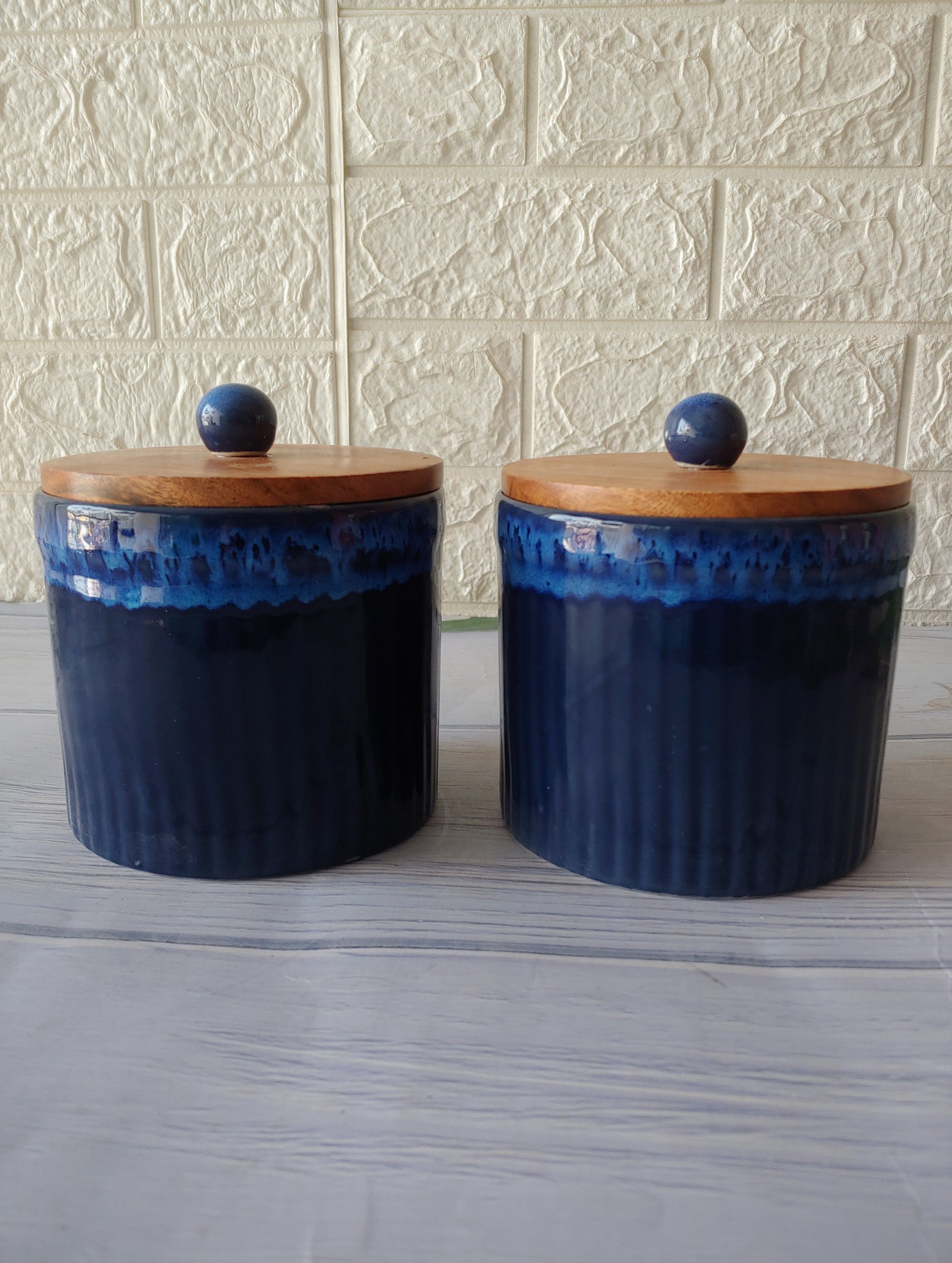 Blue Ceramic Airtight container  with 1/2 kg set of 2