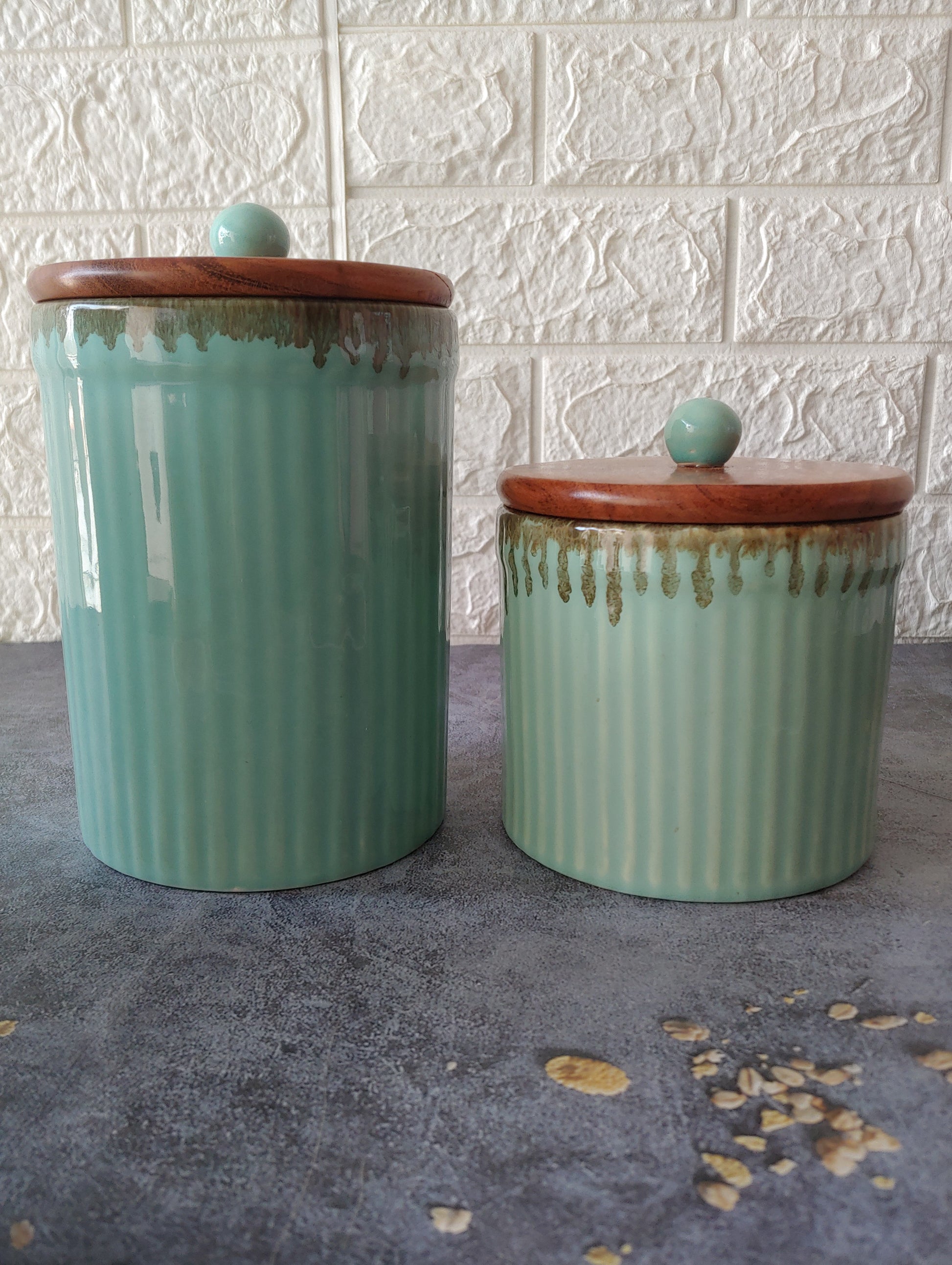 Sea Green  Ceramic Airtight Container  set of 2