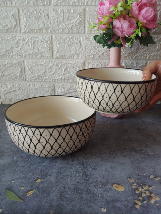 Round black Handpainted Designer Ceramic Serving Bowls