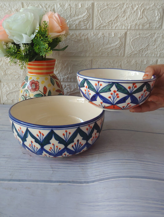 Lotus Flower Pink Handpainted Designer Ceramic Serving Bowls