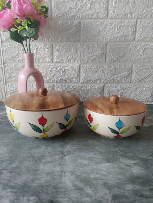 Handpainted Ceramic Bowls with Lid Serving and Storing