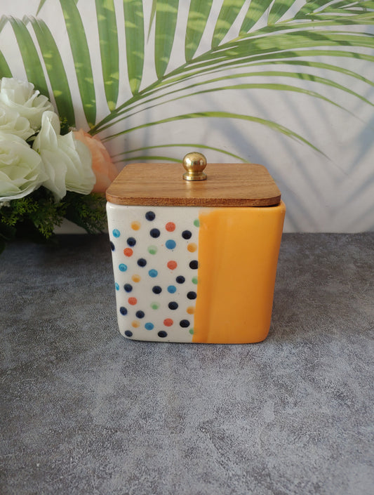 Blush Bloom Ceramic Airtight Containers with Wooden Lid