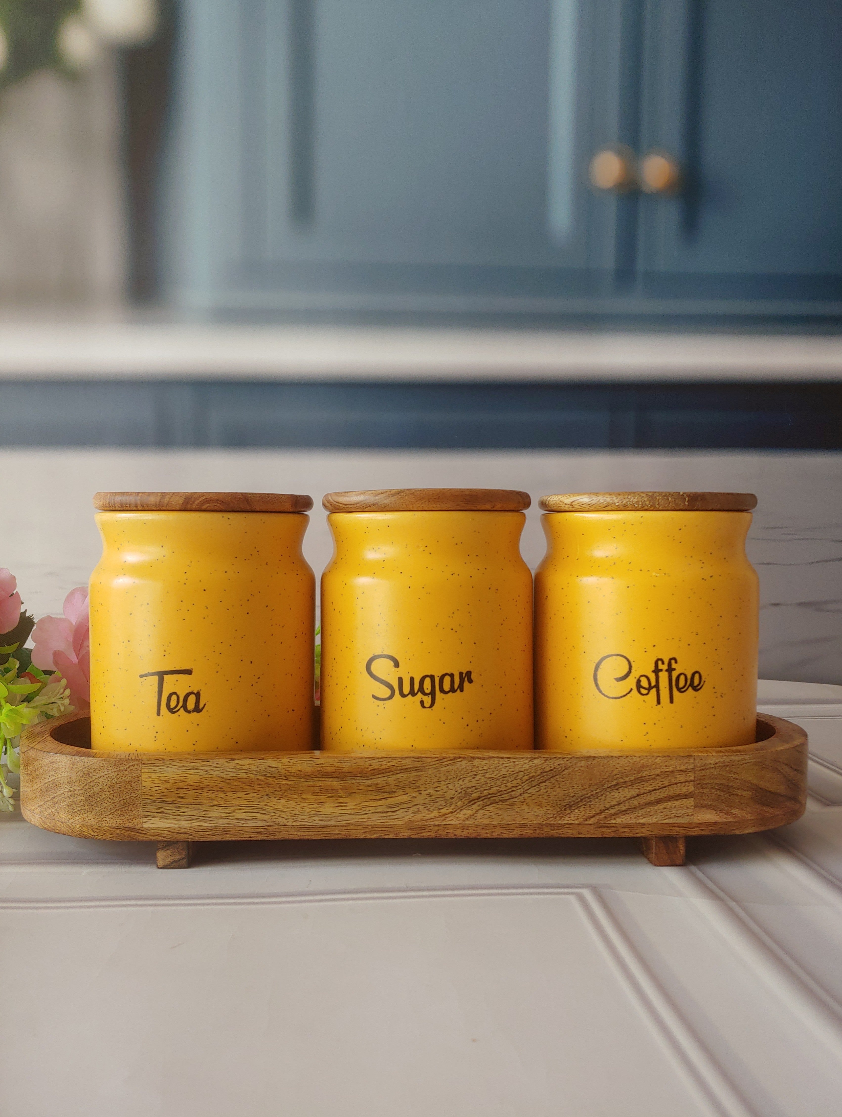 Grey ceramic shops tea coffee sugar canisters