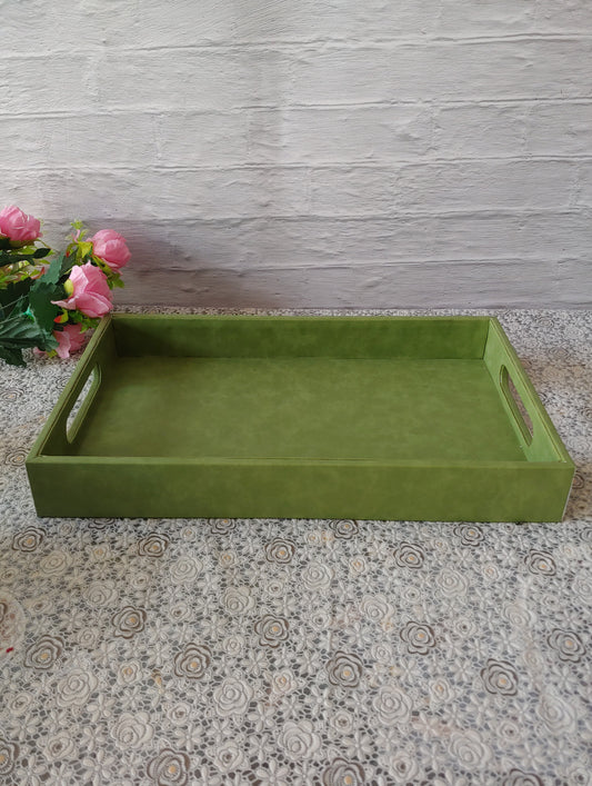 Pistachio Green Premium Leather Serving Tray with handle
