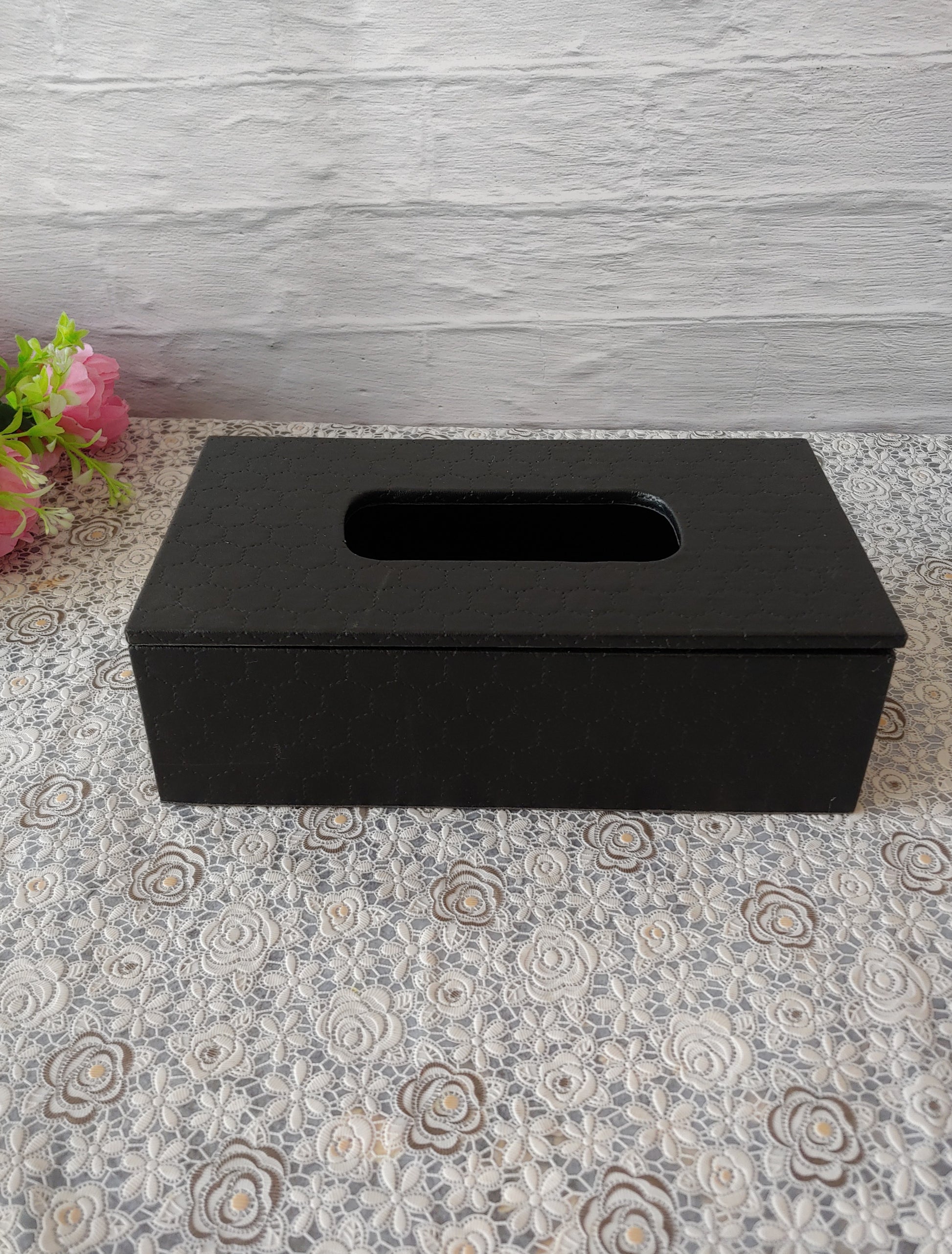 Black Stitched Premium Leather tissue box