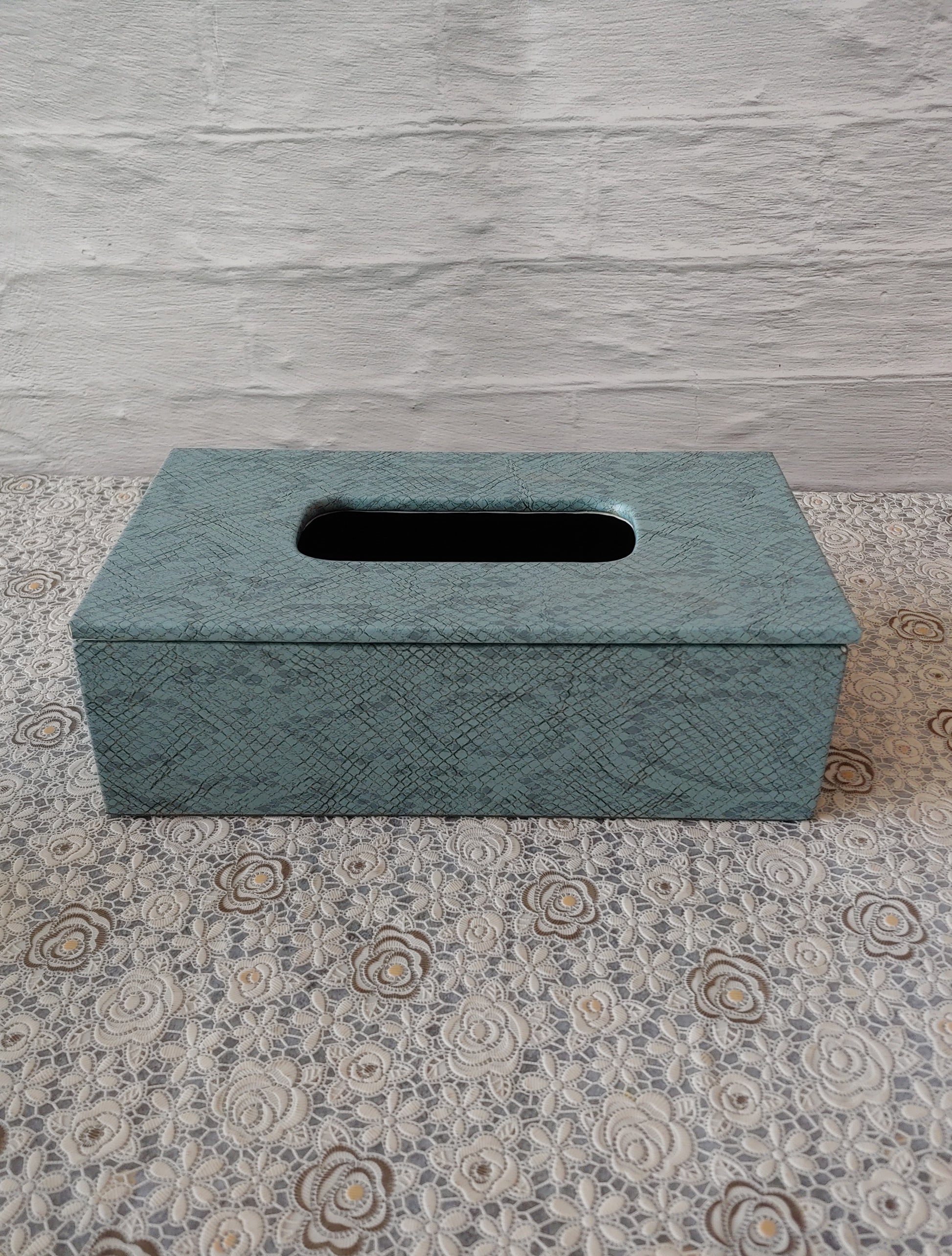 Earthy Blue Premium Leather tissue box