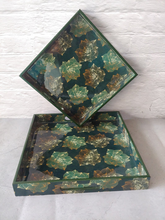 Mandala Artwork Wooden Trays (Set of 2)