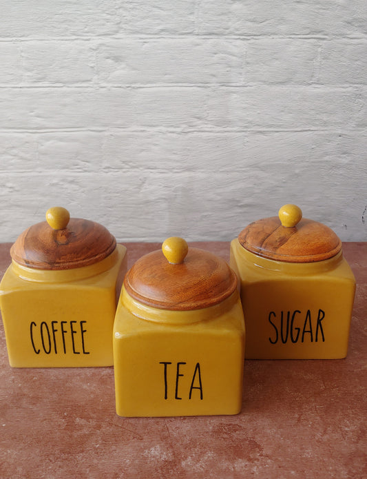 Honey Square Solid Ceremic Tea Coffee Sugar Canisters 500ml