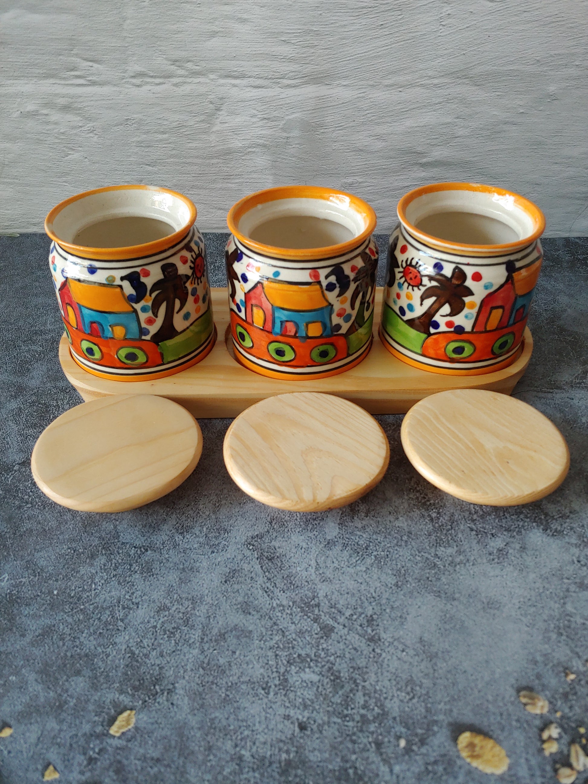 Handpainted Pickly Perfection Pickle Jar Set with wooden lid and tray