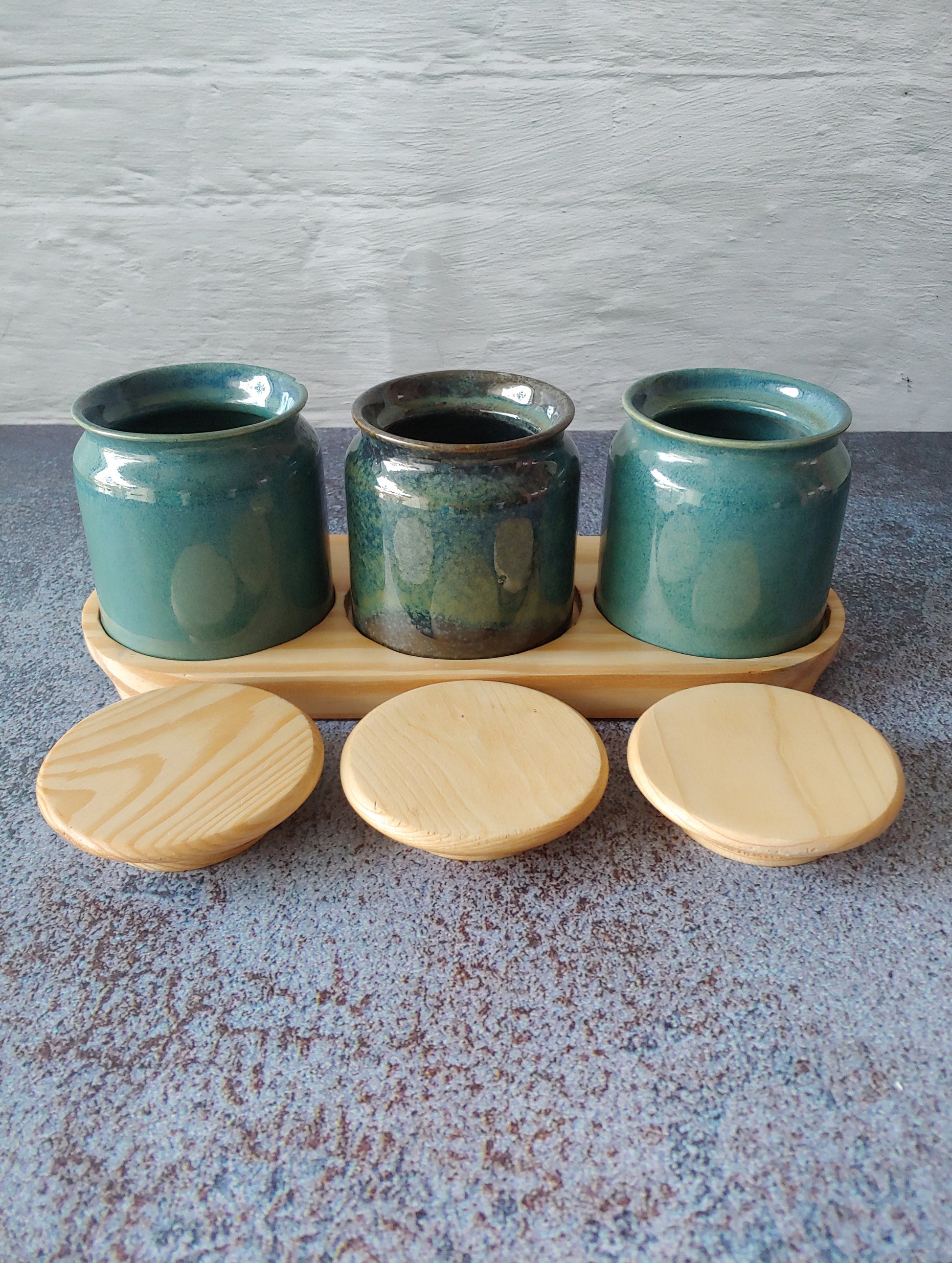 Kimchi Keeper Pickle Jar Set  with wooden lid and tray