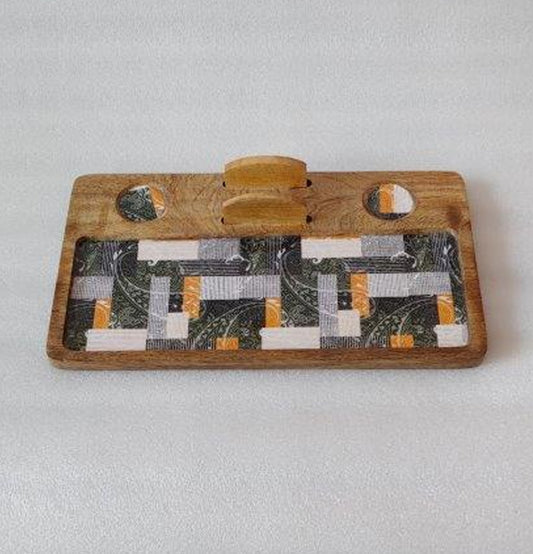 Abstract Rectangle with Napkin holder Wooden Platter - Grey Pottery