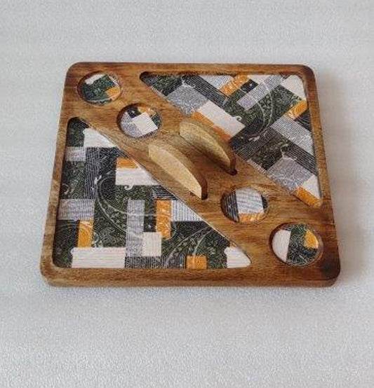 Abstract Square with Napkin holder Wooden Platter - Grey Pottery