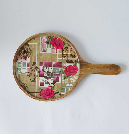 Red Rose Wooden Pizza Platter - Grey Pottery