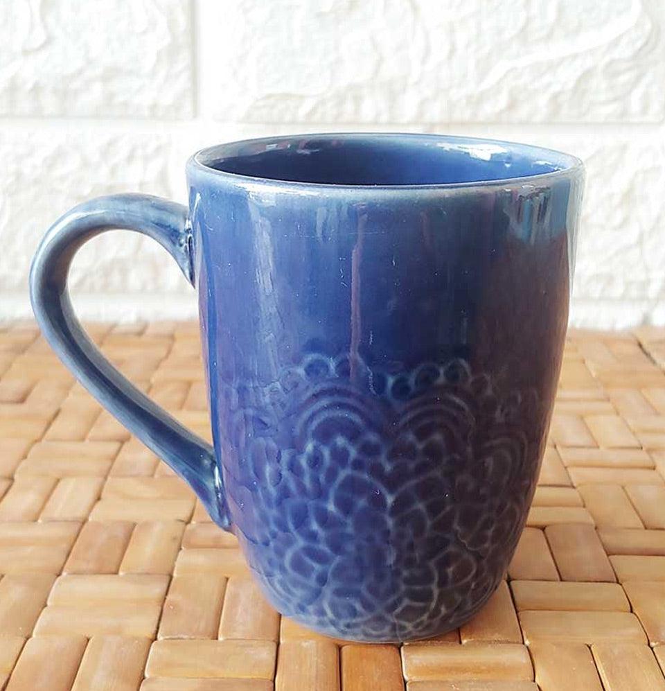 Ceremic Blue Floral Conical Mugs - Grey Pottery