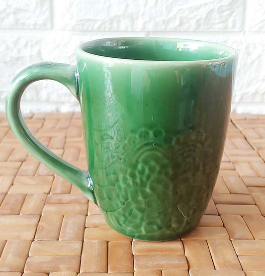Ceremic Green Floral Conical Mugs - Grey Pottery