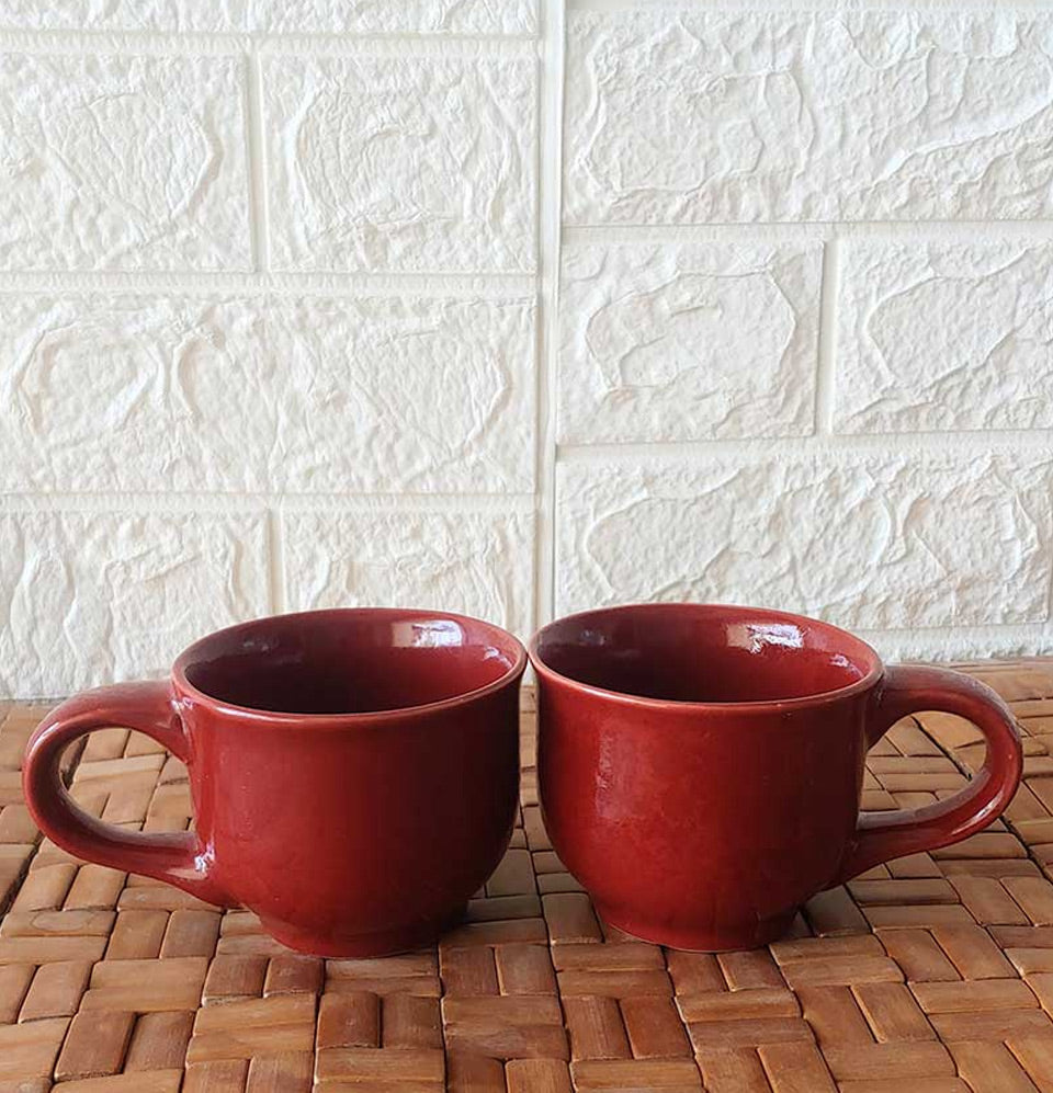 Red Round Ceremic Solid Tea Mug 2 - Grey Pottery