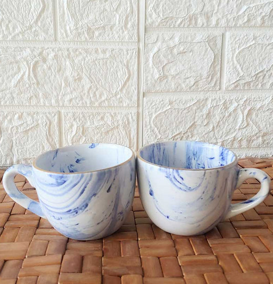 Light Blue Round Ceremic Printed with golden touch Tea Mug 2 - Grey Pottery